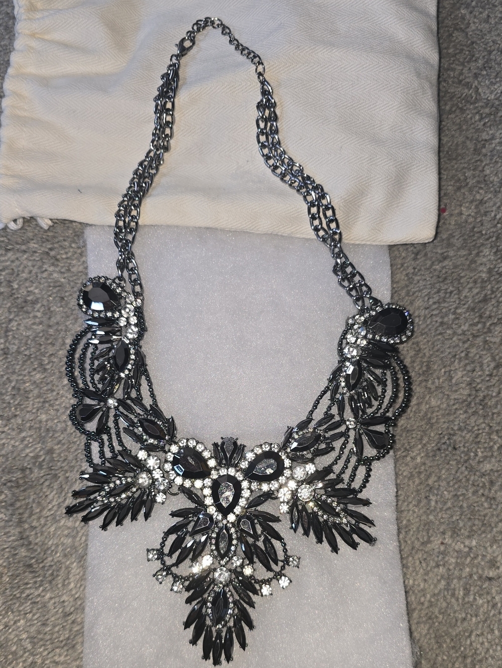 Statement Black and Silver Crystal Bib Necklace